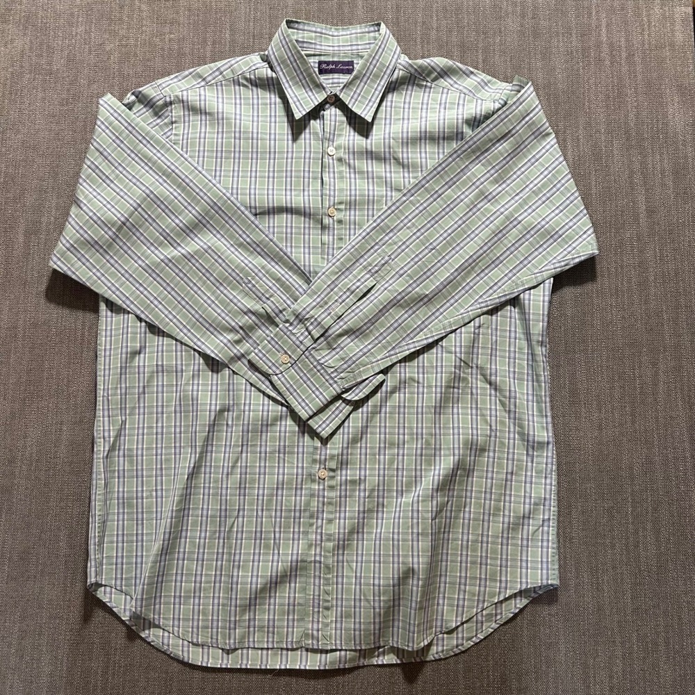 Ralph Lauren Purple Label Shirt Mens XL Green Plaid Made in Italy Cotton Luxury - Picture 2 of 8